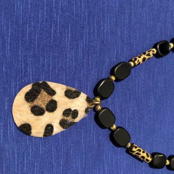 Black, Gold, and Animal Print Necklace and Earrings - Picture 2 of 3